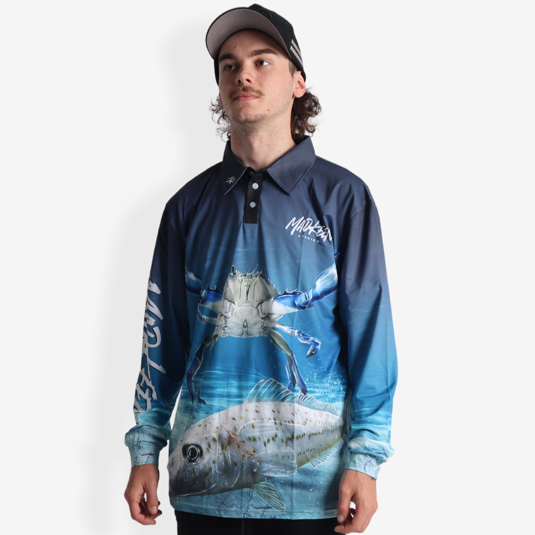 Blue Manna Crab Long Sleeve Polo